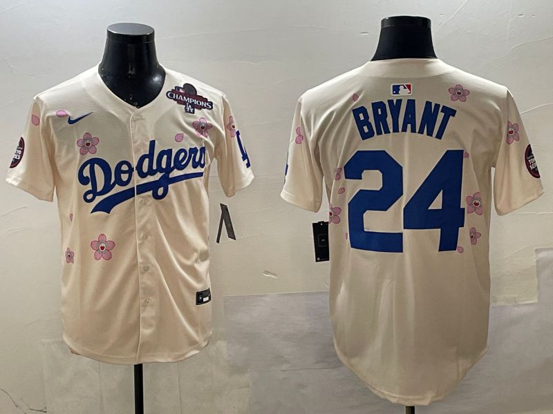 Men Los Angeles Dodgers 24 Bryant Cream Sakura Edition 2025 Nike MLB Jersey style 2